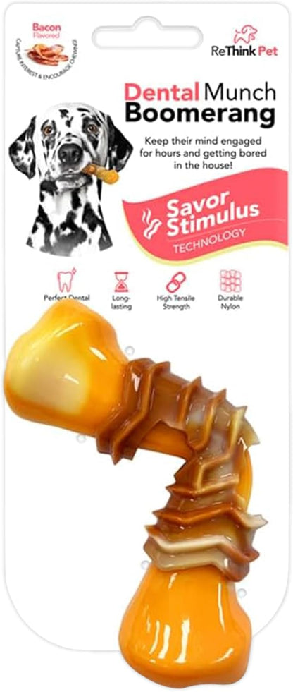 Dental Munch Boomerang Pet Toy, Bacon Scented Nylon Dog Bones, Savor Stimulating Dog Chew Toys, Long-Lasting and Durable Dog Toys for Boredom