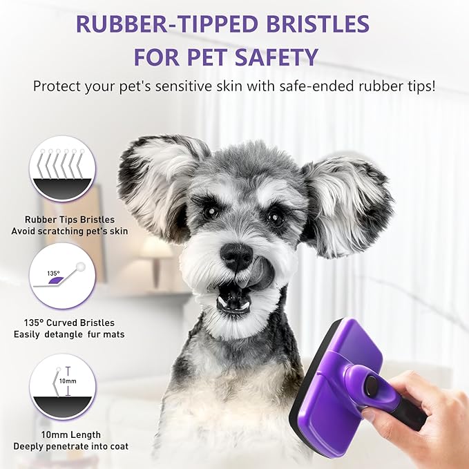 Dog Self-Cleaning Slicker Brush for Shedding Medium & Large Dogs, Cats, and Small Animals. Removes Loose Fur, Mats, and Tangles, Gentle Grooming Tool for Short & Long Haired Pets, Purple