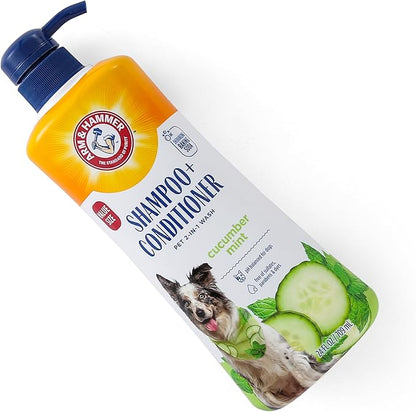 Arm & Hammer for Pets 2-in-1 Shampoo & Conditioner for Dogs, Value Size Bottle with Pump | Dog Shampoo & Conditioner in One | Cucumber Mint, 24 Ounce Bottle Dog Shampoo and Conditioner for All Dogs