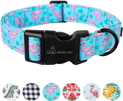 ARING PET Flamingo Dog Collar-Cute Cotton Small Dog Collars, Adjustable Lightweight Summer Pet Collars for Small Medium Large Boy and Girl Dogs, Large