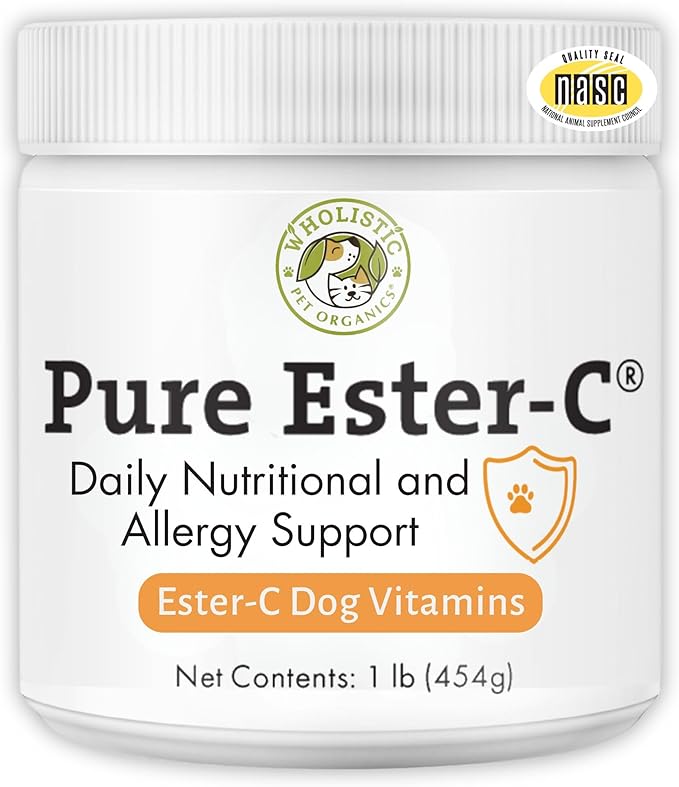 Wholistic Pet Organics Pure Ester-C Powder for Dogs - 1 Lb - Healthy Alternative to Dog Allergy Chews - Vitamin C Supplement for Dog Allergy Relief, Immune Support, Itch Relief for Dogs - Made in USA