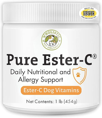 Wholistic Pet Organics Pure Ester-C Powder for Dogs - 1 Lb - Healthy Alternative to Dog Allergy Chews - Vitamin C Supplement for Dog Allergy Relief, Immune Support, Itch Relief for Dogs - Made in USA