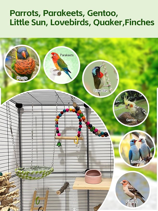 Waterproof Bird Nest for Cage, Hanging Birds Hammock with Adjustable Chain, Bird Cage Swing for Parakeets Bird Sleeping Hut for Budgies Lovebirds Quaker (Green)