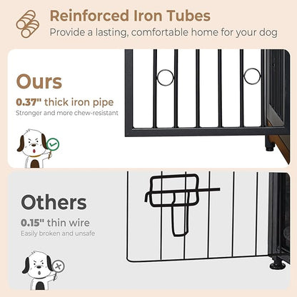 71'' Dog Crate Furniture for 2 Dogs, Wooden Double Dog Crate Large Breed with Door, XXL Indoor Dog Kennel TV Stand End Table with Divider for Large Medium Dogs, No Cushion,Brown