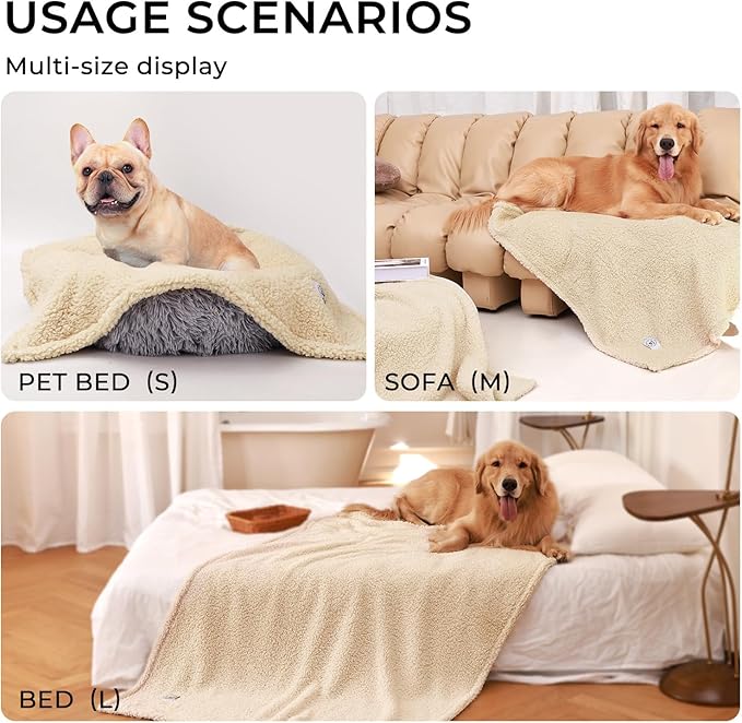 Luciphia Premium Fleece Dog Puppy Blanket Soft Pet Sherpa Calming Cat Blanket Throw for Small Medium Dog Cat(Beige,41x31 inches)