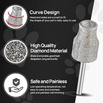 Diamond Dog Nail Grinder Bits - FOCSTOL Diamond Rotory Bit for Dogs&Pets, 2pcs 1/8'' Rotary Nail Grinder Bits for Animals Nail Care (Type A)