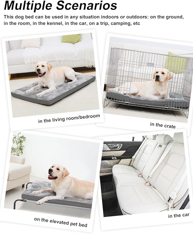 Dog Bed for Crate Washable Dog Beds Large Sized Dog Plush Dog Kennel Pad Pet Sleeping Mat with Anti-Slip Bottom, 35x22 Inch, Grey