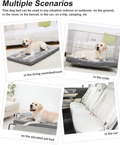 Dog Bed for Crate Washable Dog Beds Large Sized Dog Plush Dog Kennel Pad Pet Sleeping Mat with Anti-Slip Bottom, 35x22 Inch, Grey
