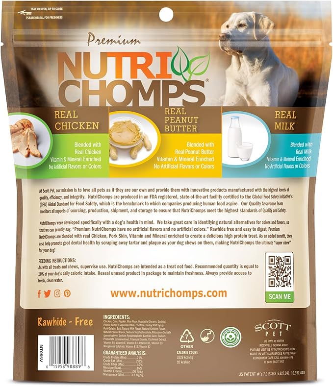 NutriChomps Dog Chews, 6-inch Braids, Easy to Digest, Rawhide-Free Dog Treats, Healthy, 10 Count, Real Chicken, Peanut Butter and Milk flavors