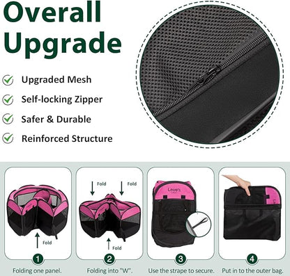 Love's cabin Pet Puppy Dog Playpen, Small Dog Tent Crates Cage Indoor/Outdoor, Portable Playpen for Dog and Cat, Foldable Pop Up Dog Kennel Playpen with Carring Case, Removable Zipper Top, Pink