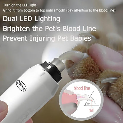 Dog Nail Trimmers, 5-Speed Professional Quiet Electric Dog Nail Grinder with 2 LED Lights, 2 Grinding Wheels, Type-C Rechargeable for Medium Small Large Dogs and Cat (White)
