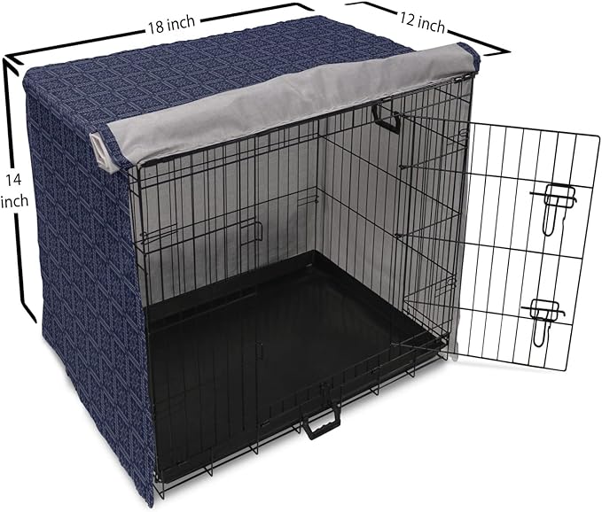 Ambesonne Abstract Geometry Dog Crate Cover, Style Motifs in Squares Rhythmic Arrangement, Easy to Use Pet Kennel Cover for Small Dogs Puppies Kittens, 18 Inch, Blue White