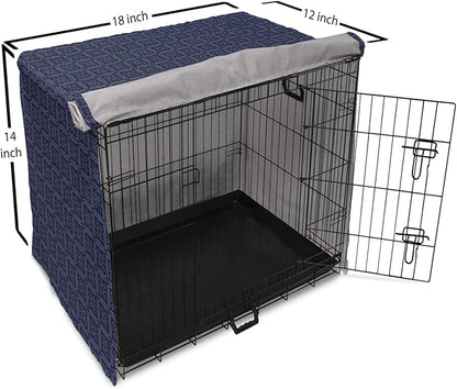 Ambesonne Abstract Geometry Dog Crate Cover, Style Motifs in Squares Rhythmic Arrangement, Easy to Use Pet Kennel Cover for Small Dogs Puppies Kittens, 18 Inch, Blue White