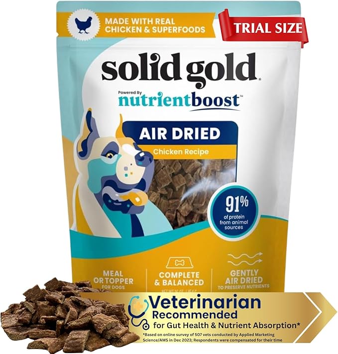 Solid Gold Air Dried Dog Food Toppers for Picky Eaters - Healthy Dog Treats Made with Real Chicken to Serve as Meal Topper or Dog Treat - Supports Muscle Growth, Immunity, and Healthy Digestion - 4 oz