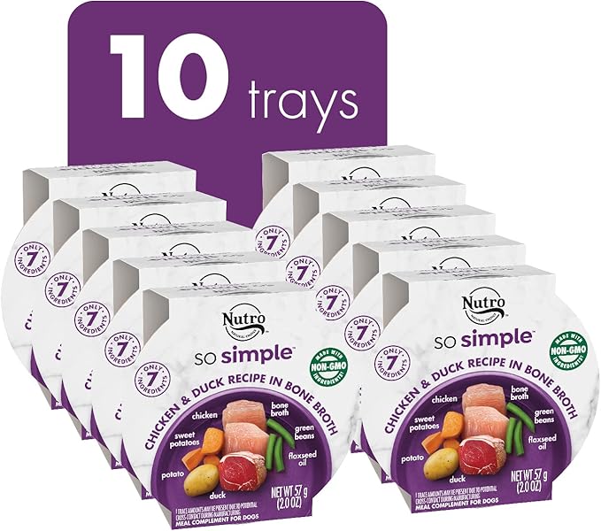 Nutro So Simple Meal Complement Wet Dog Food Chicken and Chicken & Duck Recipes in Bone Broth 10-Count Variety Pack, 2 oz. Tubs