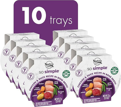 Nutro So Simple Meal Complement Wet Dog Food Chicken and Chicken & Duck Recipes in Bone Broth 10-Count Variety Pack, 2 oz. Tubs