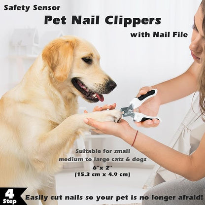 6 in 1 Pet Grooming Kit I Dog&Cat Comb I Dog/Cat Brush for Shedding I Deshedding Dog Brush I Dog/Cat Nail Clipper with Nail File I Pet Bath Brush I Premium Pet Supplies (Black White)