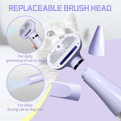 Spray Cat Brush for Shedding Pet Hair Dryer with Slicker Brush - Home Grooming Furry Portable Drying Blower for Short Straight Hair Cat - 3 in 1 Cleaning Brush for Cats and Dogs (PURPLE)