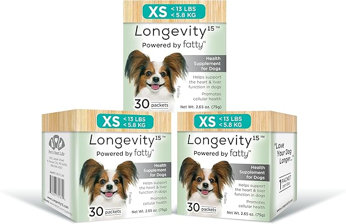 Yummy Combs Longevity15  C15:0  Fatty Acid Health Supplement for Dogs  Healthy Pet Supplies  for Extra Small Dogs, 3 Pack