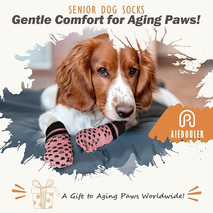 Non Slip Dog Socks to Prevent Licking Paws Grippy Socks for Senior Dog on Hardwood Floors Anti Slip Dog Socks for Hot Pavement Double Side Paw Protector Prevent Scratching Pink M