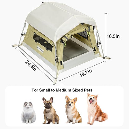 Dog Tent Cotton Fabric, Aluminum Poles and Camping Mat, Outdoor Weatherproof, Dog House Outdoor, Breathable with 2 Side Windows, Portable and Collapsible (Green, Small)