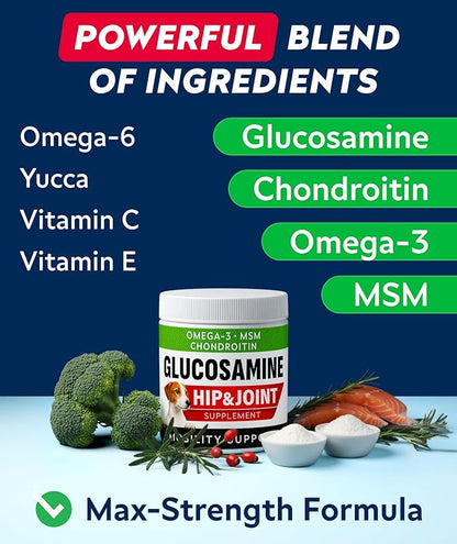 Glucosamine Treats for Dogs - Joint Supplement w/Omega-3 Fish Oil - Chondroitin, MSM - Advanced Mobility Chews - Joint Pain Relief - Hip & Joint Care - Peanut Butter Flavor - 180 Ct - Made in USA
