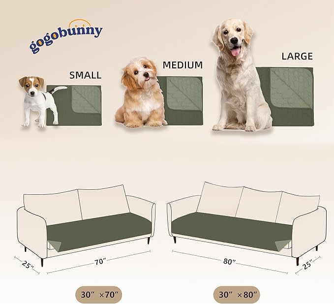 gogobunny 100% Double Sided Waterproof Dog Blanket Soft Pet Bed Cover Reversible Protect Furniture Couch Sofa Car for Puppy Cat Kids (Dark Olive/Light Olive, 30x80 Inch (Pack of 1))