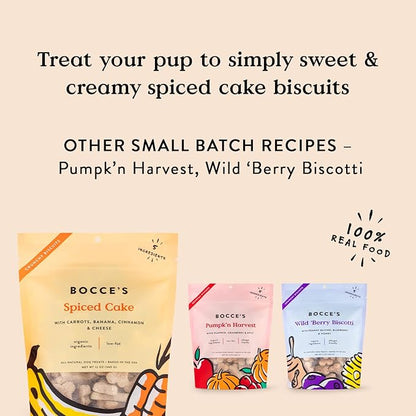 Bocce's Bakery All-Natural, Small Batch, Organic Dog Treats, Spiced Cake Biscuits, Wheat-Free, Limited-Ingredient, Made in The USA with 100% Recyclable Packaging, 12 oz Bag (DG-BC-SCC)