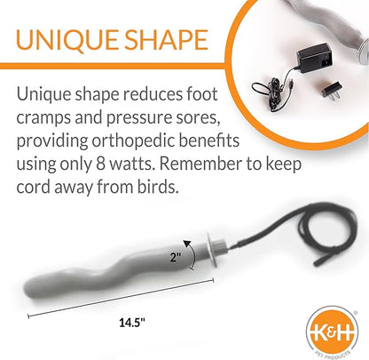 K&H PET PRODUCTS Thermo-Perch Heated Bird Perch Gray Large 2 X 14.5 Inches