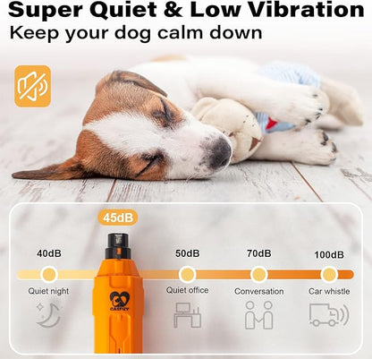 Casfuy 6-Speed Dog Nail Grinder - Newest Enhanced Pet Nail Grinder Super Quiet Rechargeable Electric Dog Nail Trimmer Painless Paws Grooming & Smoothing Tool for Large Medium Small Dogs (Orange)
