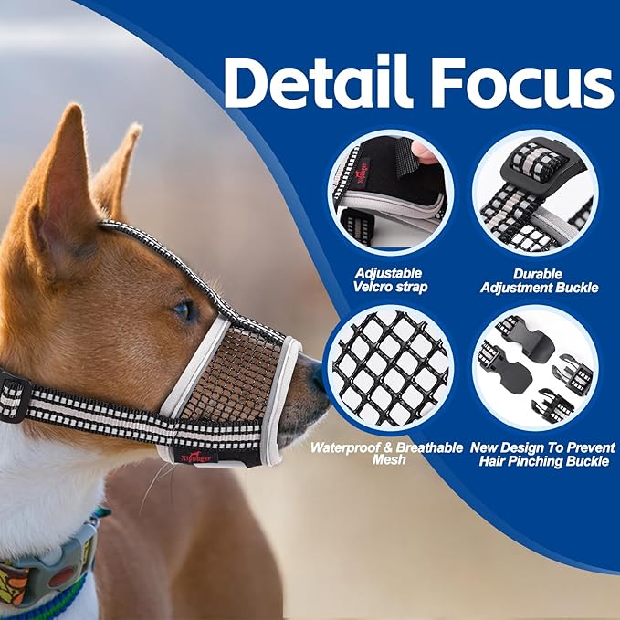 Dog Muzzle,Soft Mesh Breathable Muzzle, Air Mesh Dog Muzzle with Reflective & Adjustable Strap for for Biting Chewing Grooming,Allow Panting Drinking,Dog Muzzle for Medium (Black, XL)
