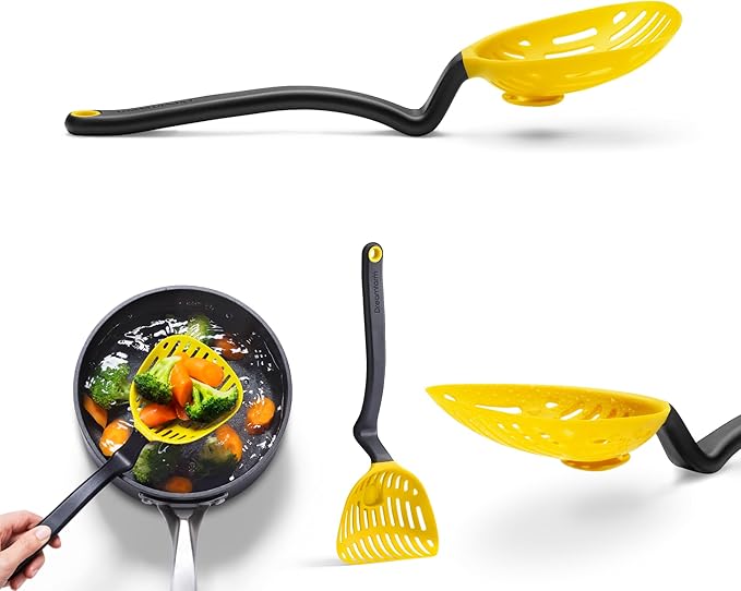 Dreamfarm Lestrain 2-in-1 Drip-Catching Sit-Up Slotted Cooking Spoon Scoop & Strainer - 11" Yellow