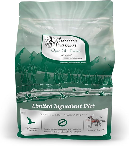 Canine Caviar - Open Sky: Duck & Teff Alkaline Dry Dog Food, Limited Ingredients, Gluten-Free, Based on Science & Research, Veterinary Alternative Diet (4.4 Pound Bag)