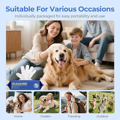 Pet Cleaning Glove Wipes for Dogs & Cats, Hypoallergenic Deodorizing Disposable Bathing Wipes,No-Rinse Grooming Wipes,Perfect for Pet Dry Cleaning,Daily Care and Travel, Coconut Scent, 24 pcs