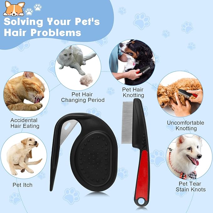 2PCS Flea Comb-Pet Knotting Comb, Tick Comb for Long Haired Pets- Remove Clumps Stainless Fine Tooth Dog Eye Comb Tear Stain Comb for Small Dogs Cat Pet Grooming Comb