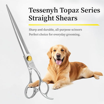 Dog Grooming Scissors, 7.5" Straight Shears, Premium Stainless Steel, Safety Rounded Tip & Offset Handles for Precision Trimming Dogs, Cats, Pet at Home