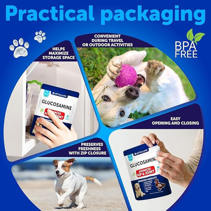 Glucosamine for Dogs Joint Pain Relief - Hemp Hip and Joint Supplement for Dogs - Chews with Chondroitin, MSM, Hemp Oil - Mobility Support - Canine Cartilage Health - 70 Soft Treats - Made in USA