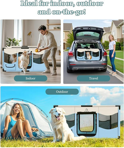 Dog Playpen, Sturdy Puppy Playpens, 32x24x22 Portable Soft Cat Kennel Crate, Indoor & Outdoor Pet Pen with PVC Pipe Frame, Lightweight Cage for Small Animals with Carrying Bag (Blue M)