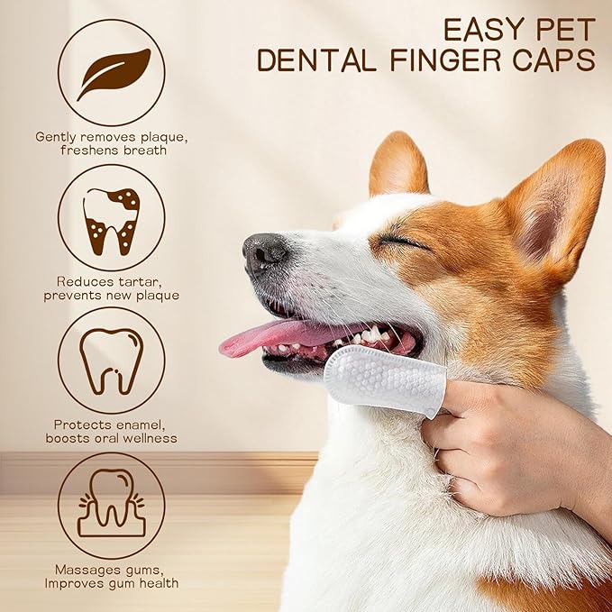 Dog Teeth Cleaning Wipes, Dental Finger Wipes for Cats & Dogs, No-Rinse Dog Finger Toothbrush, Removes Plaque & Tartar, Freshens Breath, Gentle Gum Care, Disposable Pet Oral Wipes, 50 Count