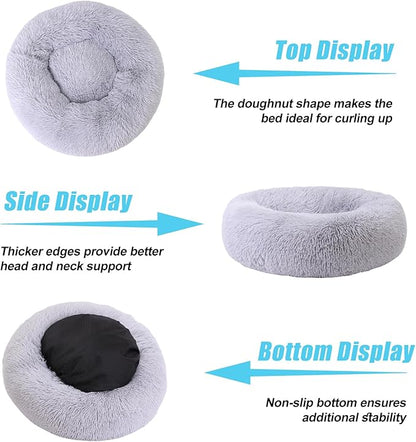 HYQ Small Dog Bed, Pet Beds for Small Dogs, Cat Beds for Indoor Cats, Fluffy Faux Fur Plush Small Dog Bed, Washable Puppy Bed with Anti-Slip Bottom, Dog Bed Small Size Dog (Light Gray, 17 Inch)