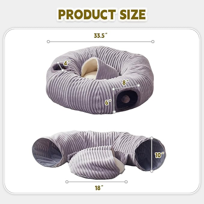 Large Cat Tunnel Bed for Indoor Cats,Cat Donut Tunnel Toy with Washable Circle Cushion,Blackout Tent, Multifunctional Playground Toys Hideplace for Kitty, Kitten, Rabbit,Ferret
