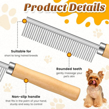 6 Pcs Grooming Comb bulk for Dogs Cats with Wooden Handle Pet Grooming Comb Smooth Teeth Tips Stainless Steel Detangling Matted Hair