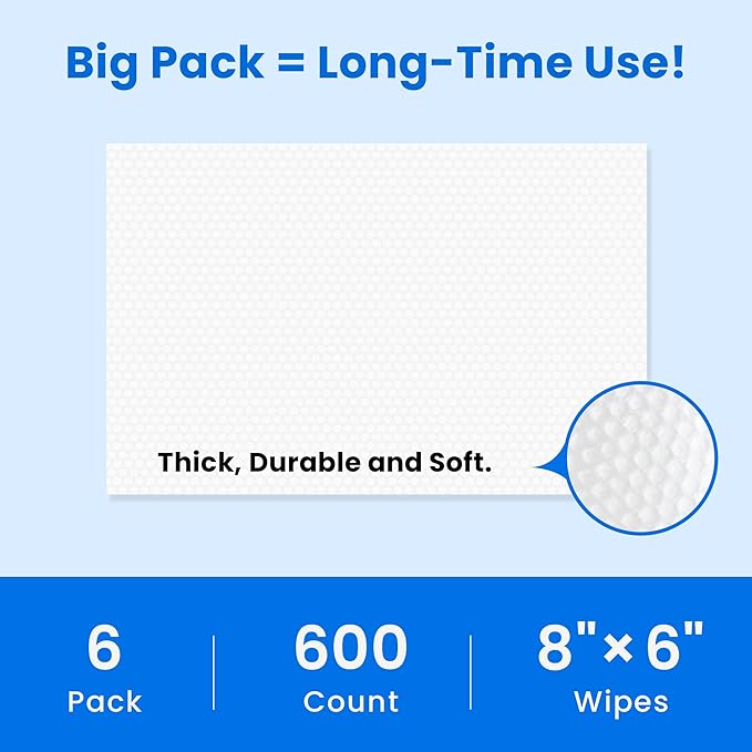 Unscented Pet Grooming Wipes for Dogs & Cats - 600 Count Dog Wipes for Cleaning Paws, Body, and Butt, Thick, Soft & Hypoallergenic