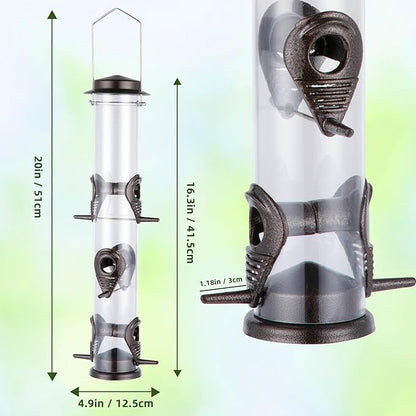 MIXXIDEA 2PK Metal Bird Feeders with 6 Feeding Ports,Tube Bird Feeder with Steel Hanger,Hard Plastic Wild Bird Feeder for Outdoors Hanging, Attracting Birds in Your Lawn, Garden, Balcony (Coffee)