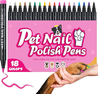Dog Nail Polish, Dog Birthday Gift, 18 Colors Dog Nail Polish Pen Quick Dry, Safe for Dogs, Non-Toxic, Odorless, Easy to Apply with Brush Tip, Pet Nail Decoration, Gifts for Dog Lovers