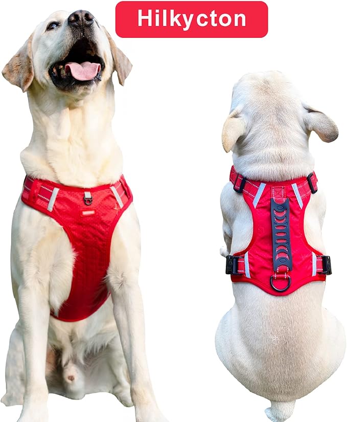 Dog Harness with Soft Handle, Adjustable and Breathable Dog Harness for Large Dogs No Pull, Reflective No Choke Dog Vest Harness, Easy to Put On Take Off(Red, L)