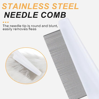 4 PCS Flea Combs Metal Comb for Dogs Tick Comb for Dogs Fine-Tooth Stainless Grooming Massage Combs Puppy Stainless Steel Pets Grooming Kit for Removing Mats Knots Loose Fur from the Undercoat