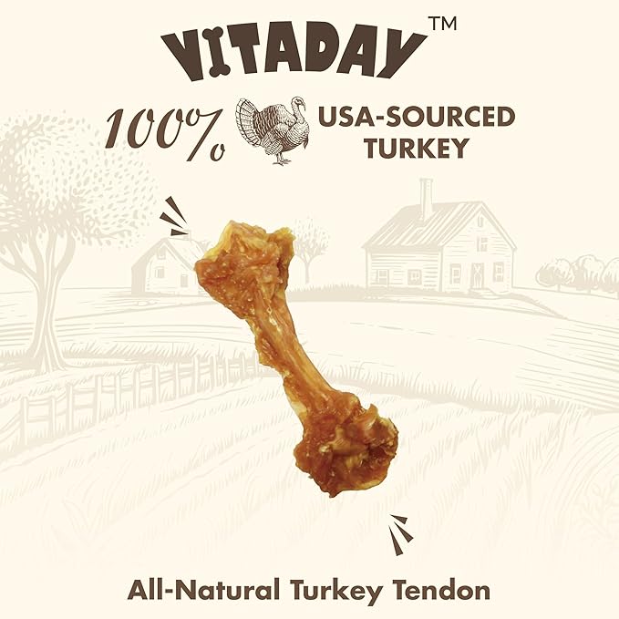 Turkey Tendon for Dogs, Turkey Tendon Bone (S) Pack of 4, 100% Natural, USA-Sourced, High-Protein, Low-Fat, Long-Lasting Dog Chew, Rawhide Alternative, Hypoallergenic Puppy & Dog Treats