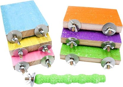 7 Pcs Bird Perch Stand Toy, Wood Parrot Stand Platform Colorful Sand Paw Grinding Stick Cage Accessories Exercise Toys for Cockatiel Conure Budgies Parakeet Lovebird Hamster Gerbil Rat Mouse (7 Pcs)