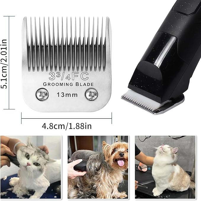 3 Pcs Size 3-3/4FC Detachable Dog Grooming Blades, Compatible with Andis, Oster A5, Wahl KM10 Series Clippers, Cut Length 13mm, Silver(3-3/4FC 13mm, 3Pcs)